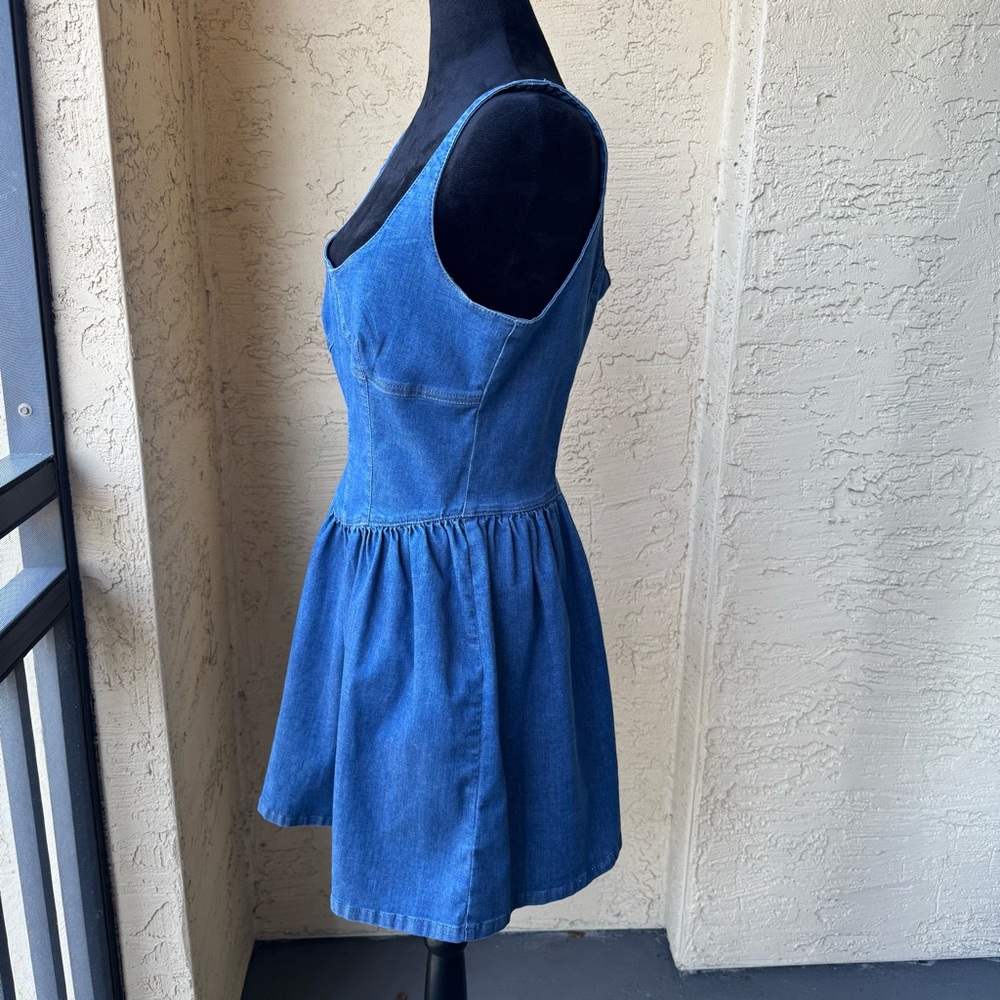 Gianni Bini Violet Denim A-line Mini Dress Sz 10 Scoop Neck Sleeveless Stretch - Picture 5 of 12